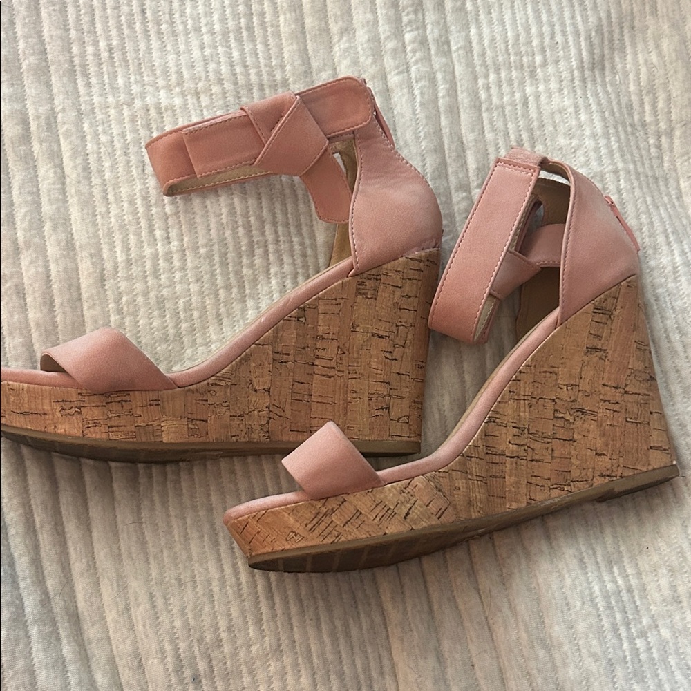Chinese Laundry Pink Cork Wedge Sandals